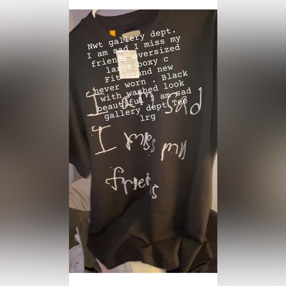 NWT RARE gallery dept. Boxy ANTIQUE BLACK handwritten “I m sad I miss my friends - Picture 17 of 17